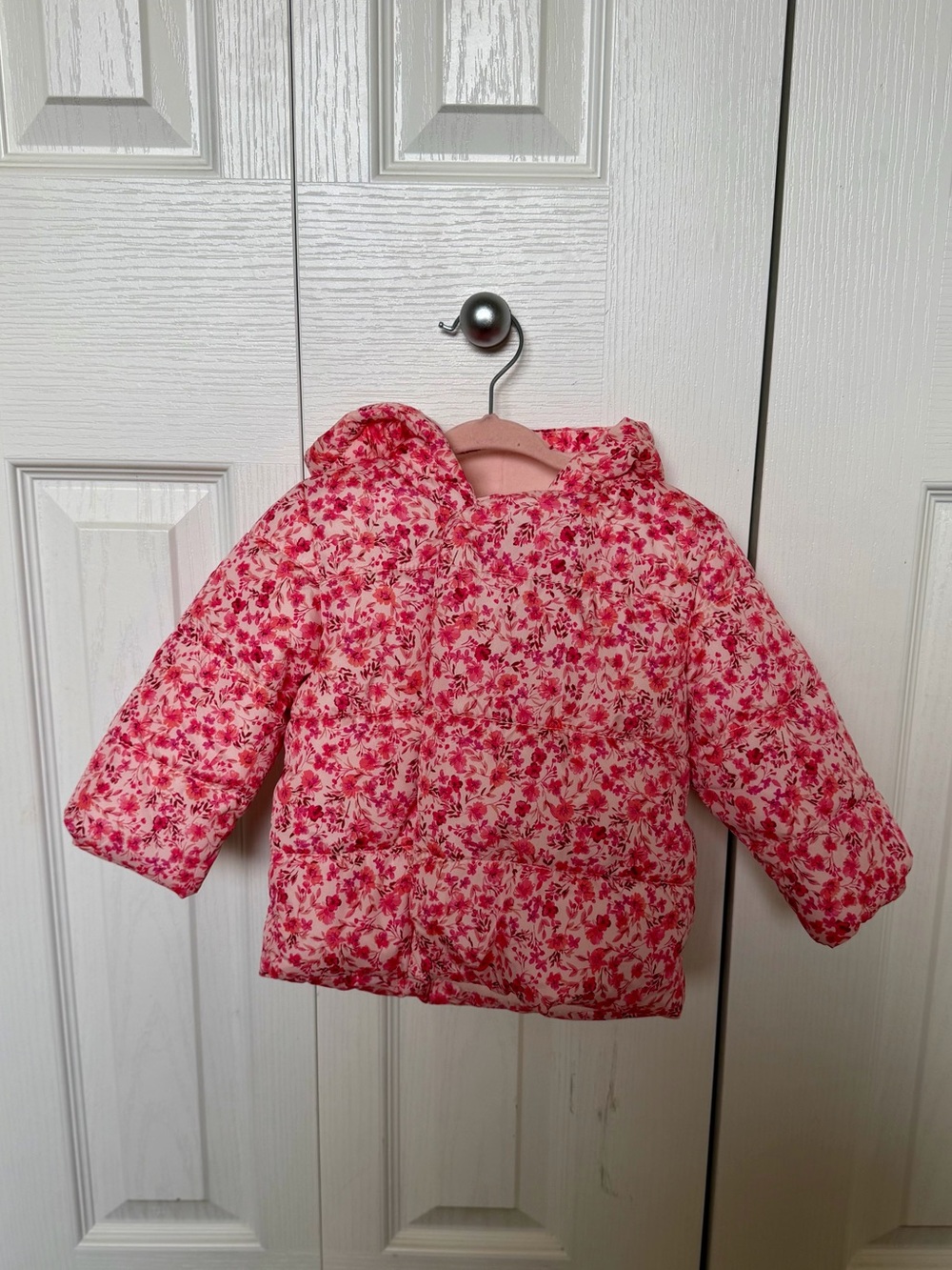 Old Navy Pink Floral Hooded Puffer Jacket for Kids